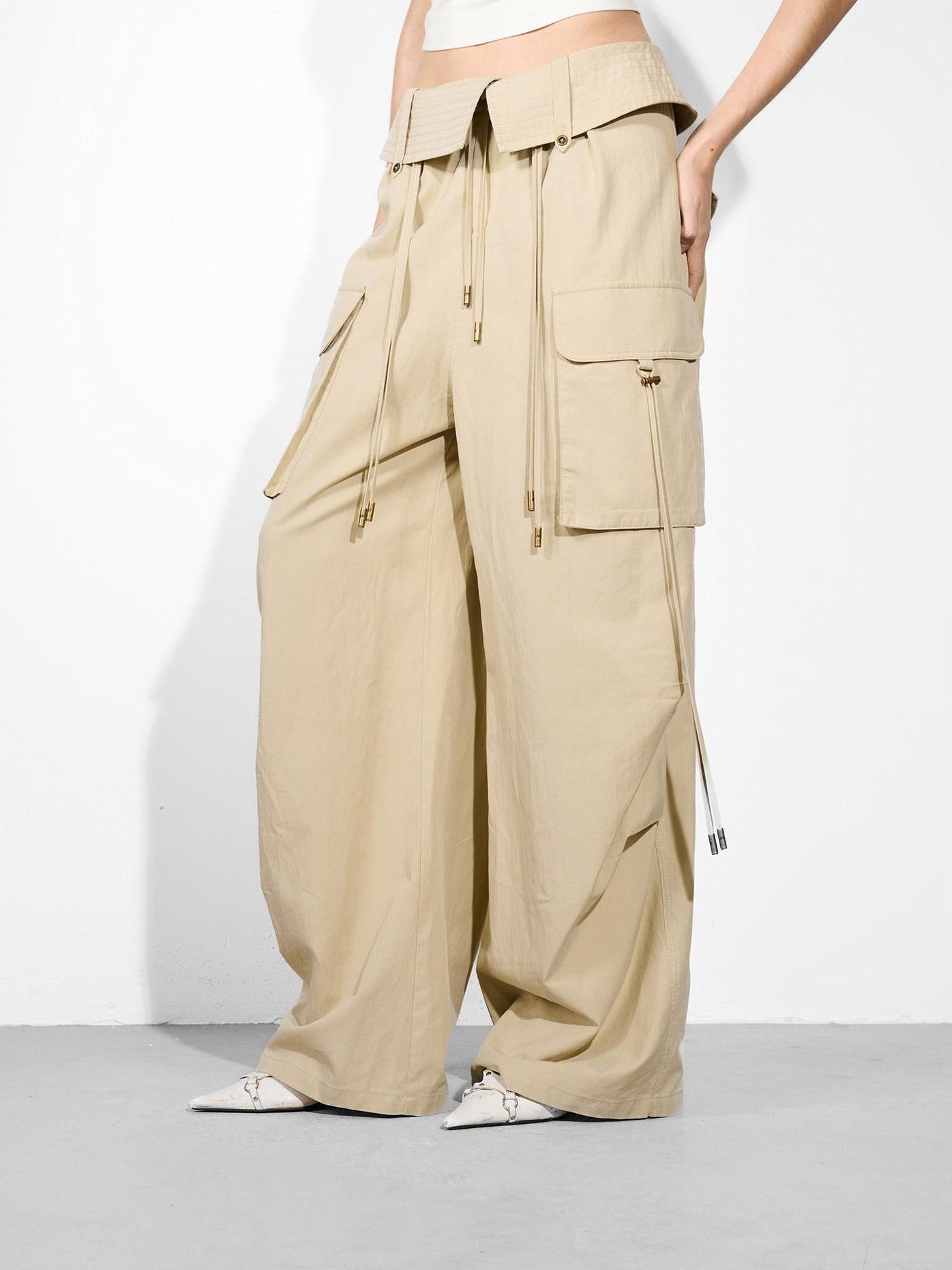 NORTH NODE Wide Leg Turnover Waist Paratrooper Utility Women&