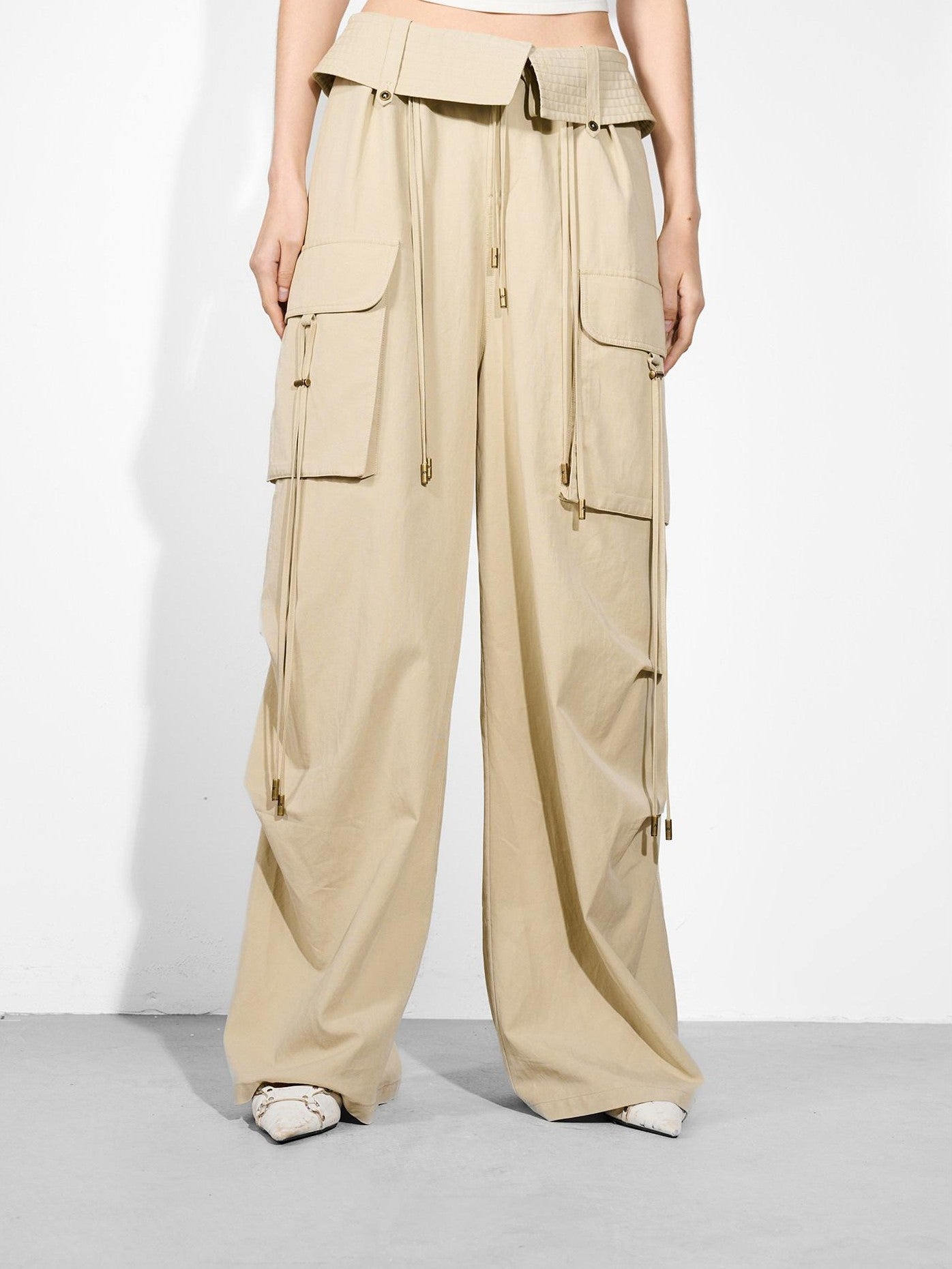 NORTH NODE Wide Leg Turnover Waist Paratrooper Utility Women&