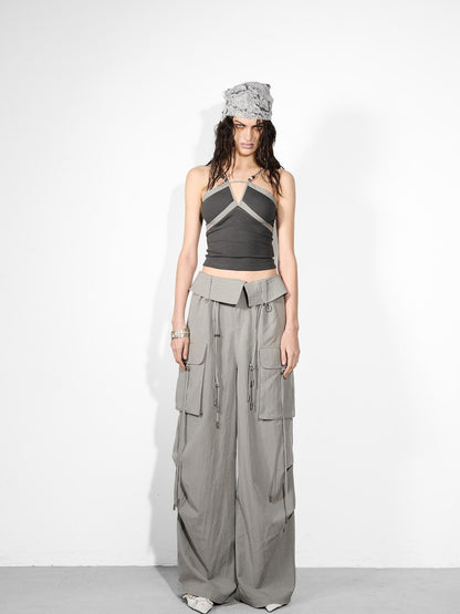 NORTH NODE Wide Leg Turnover Waist Paratrooper Utility Women&