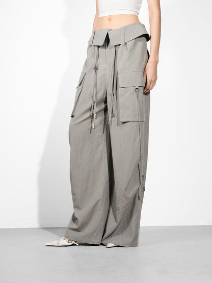 NORTH NODE Wide Leg Turnover Waist Paratrooper Utility Women&