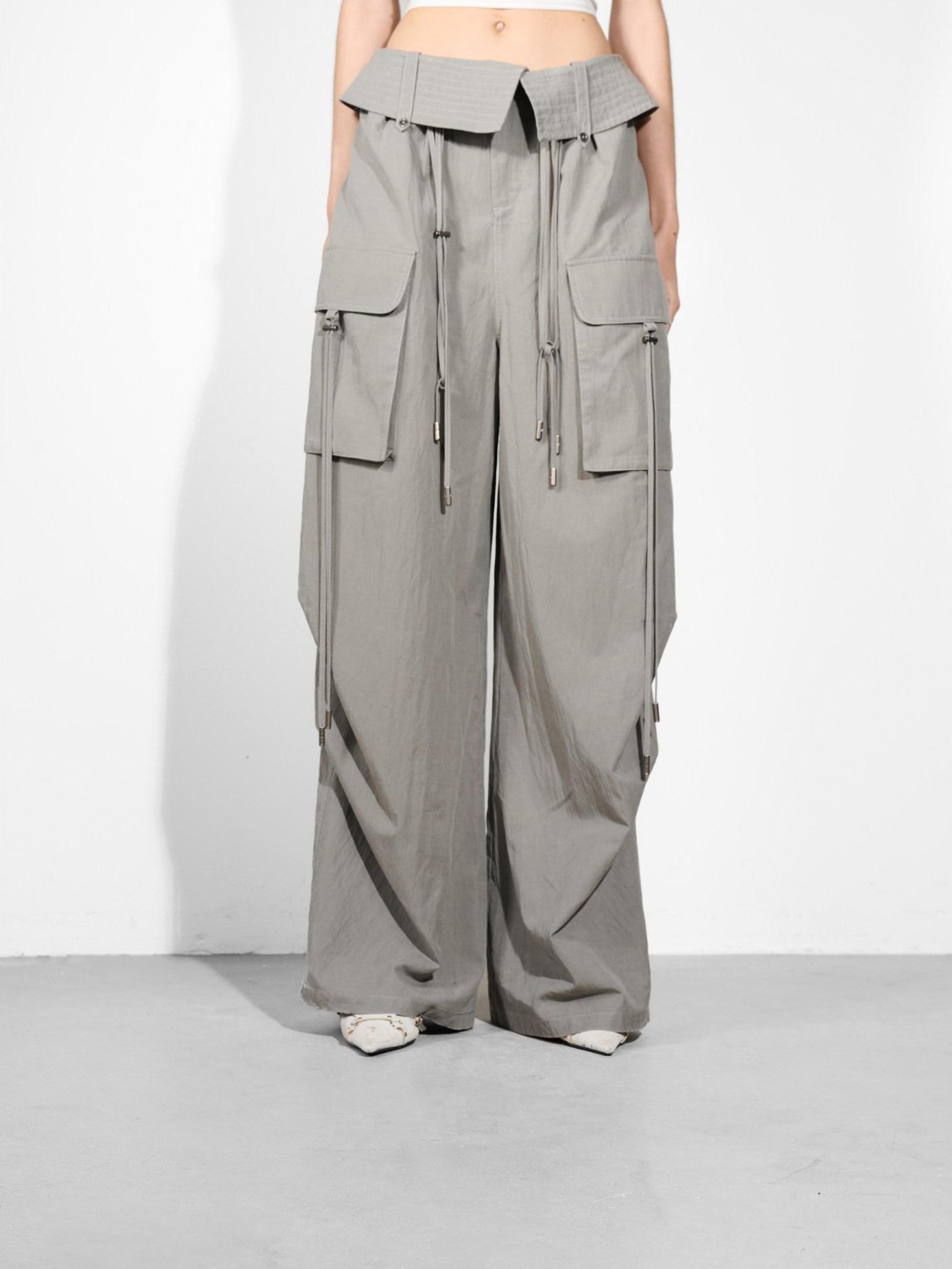 NORTH NODE Wide Leg Turnover Waist Paratrooper Utility Women&