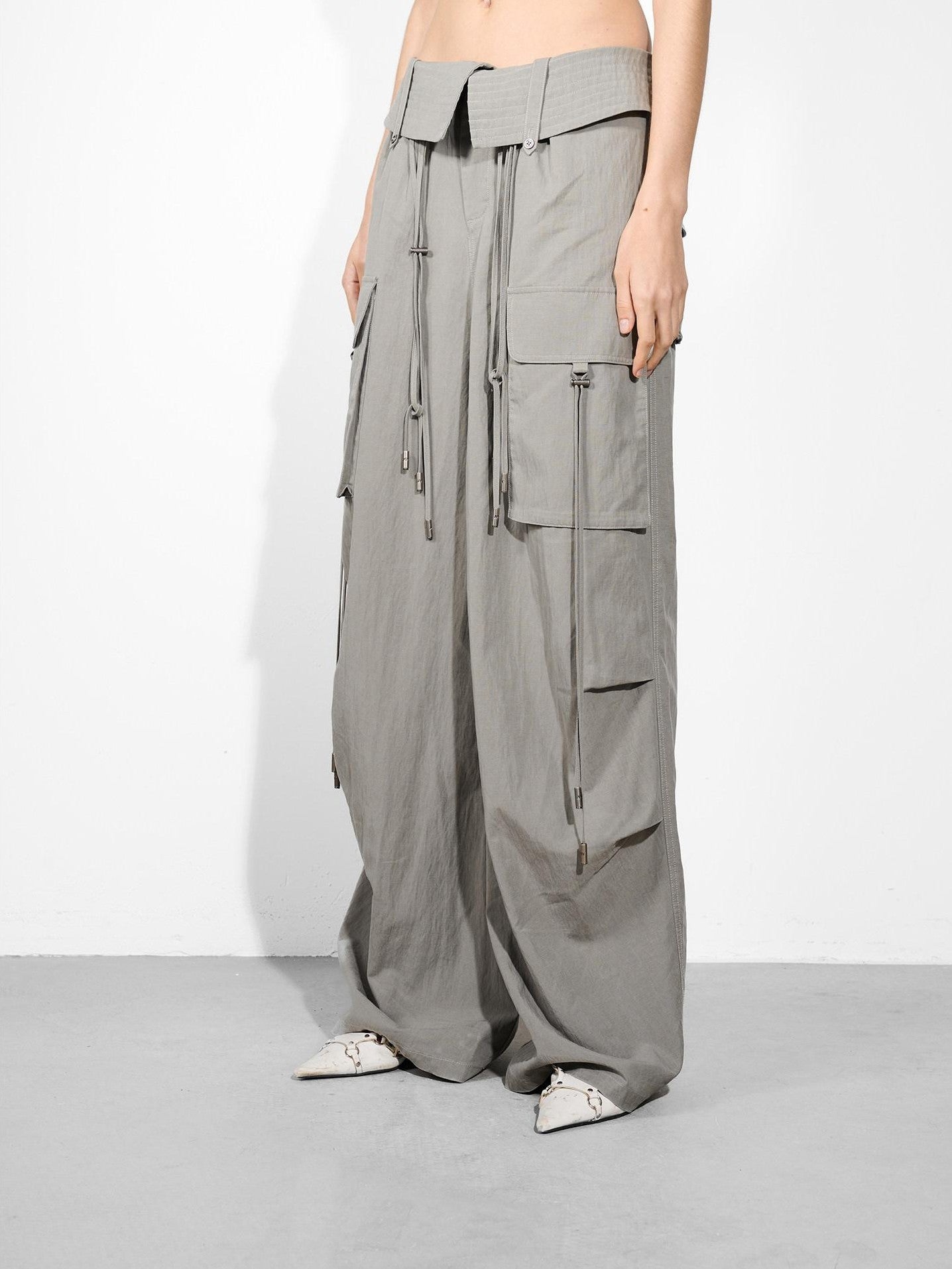 NORTH NODE Wide Leg Turnover Waist Paratrooper Utility Women&
