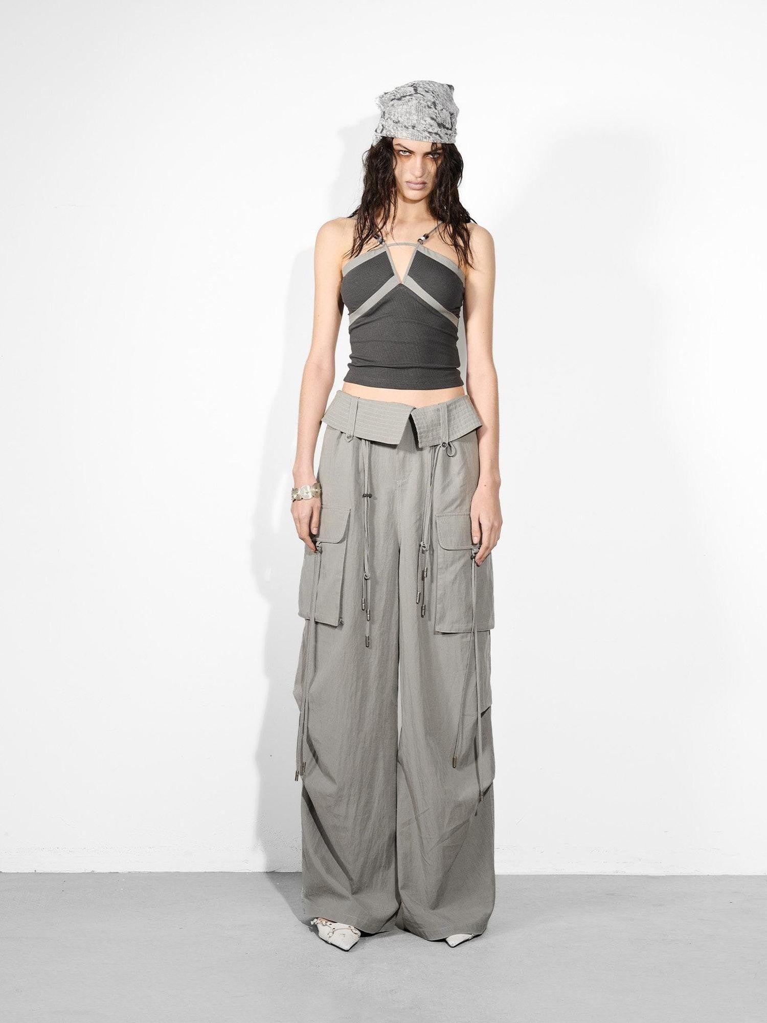 NORTH NODE Wide Leg Turnover Waist Paratrooper Utility Women&