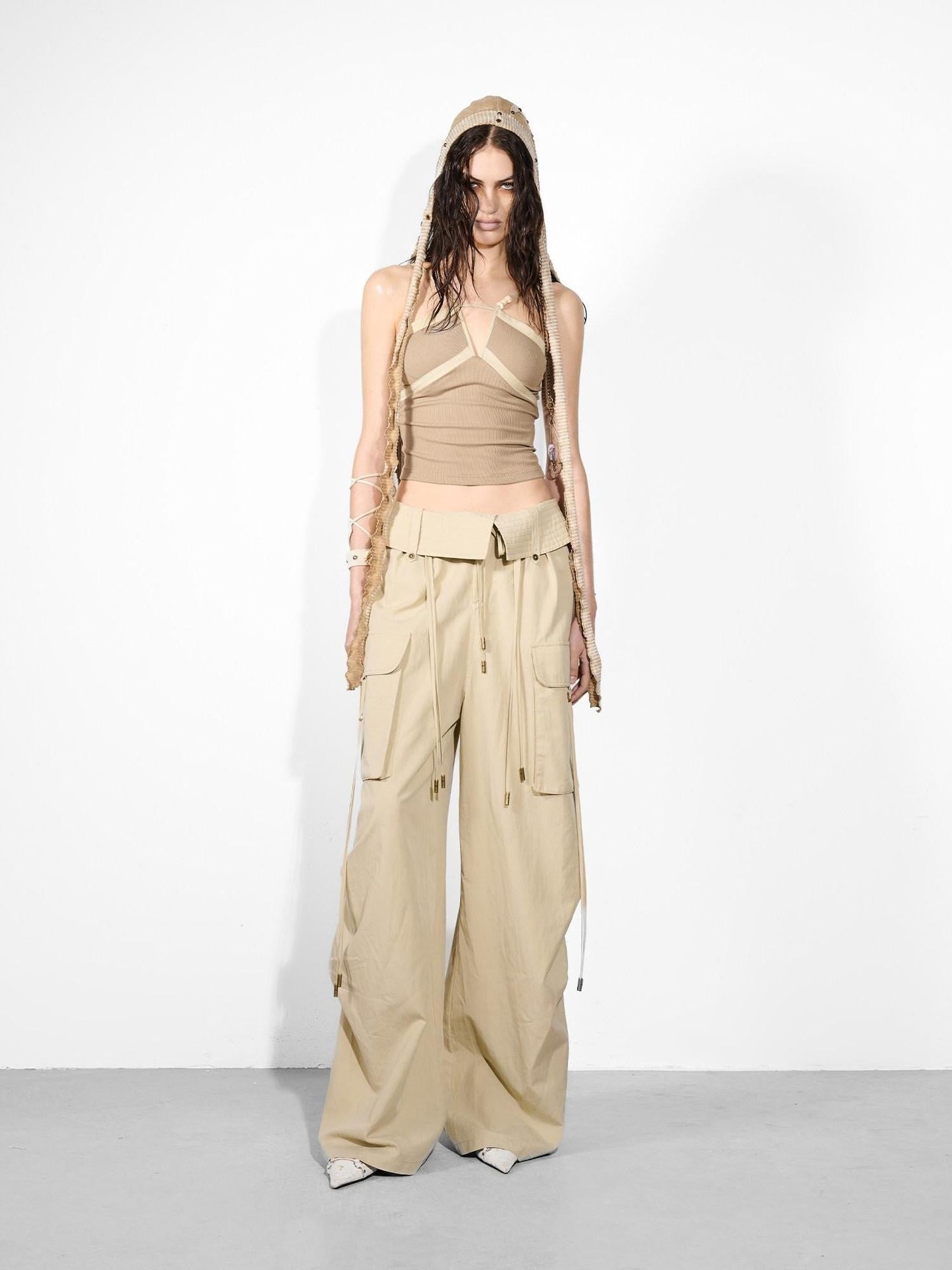NORTH NODE Wide Leg Turnover Waist Paratrooper Utility Women&