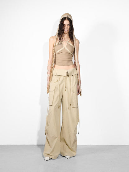NORTH NODE Wide Leg Turnover Waist Paratrooper Utility Women&
