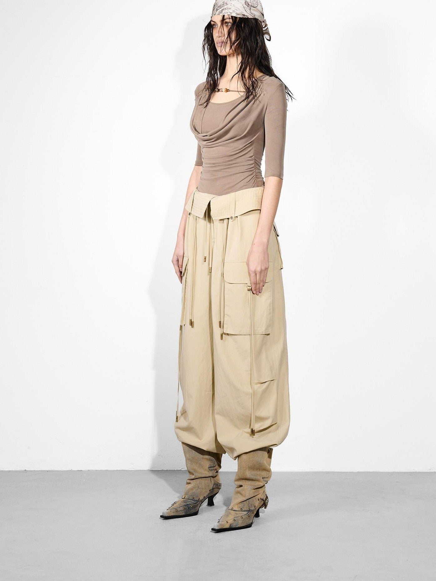 NORTH NODE Wide Leg Turnover Waist Paratrooper Utility Women&