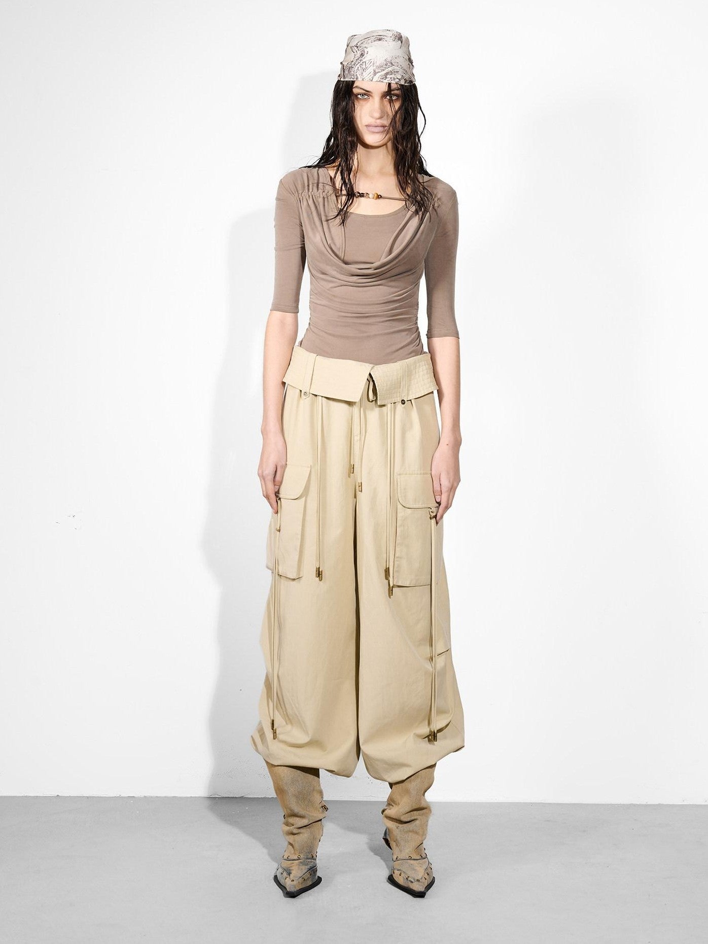 NORTH NODE Wide Leg Turnover Waist Paratrooper Utility Women&