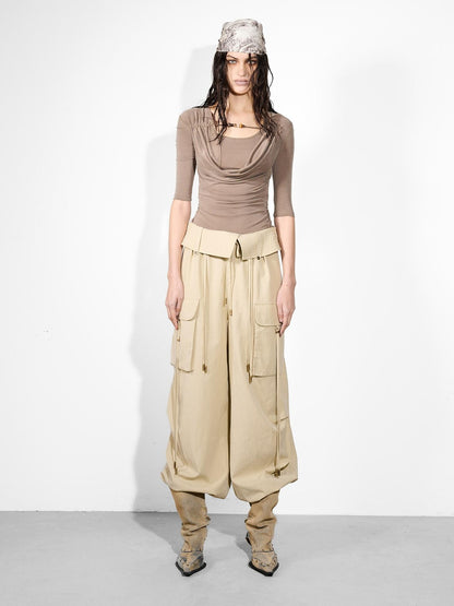NORTH NODE Wide Leg Turnover Waist Paratrooper Utility Women&