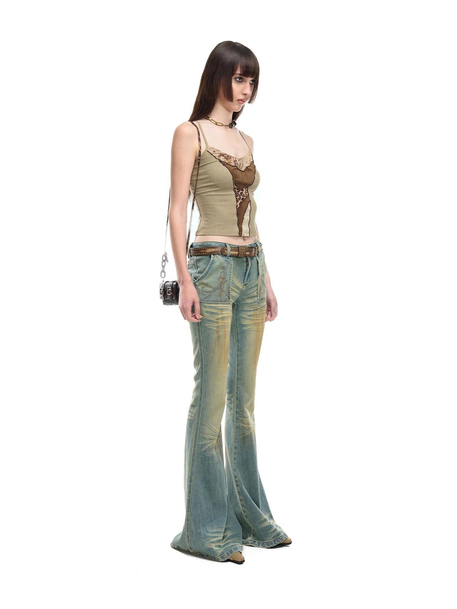 NORTH NODE Wild Spliced Patchwork Print Lettuce Edge Ruffle Trim Women&