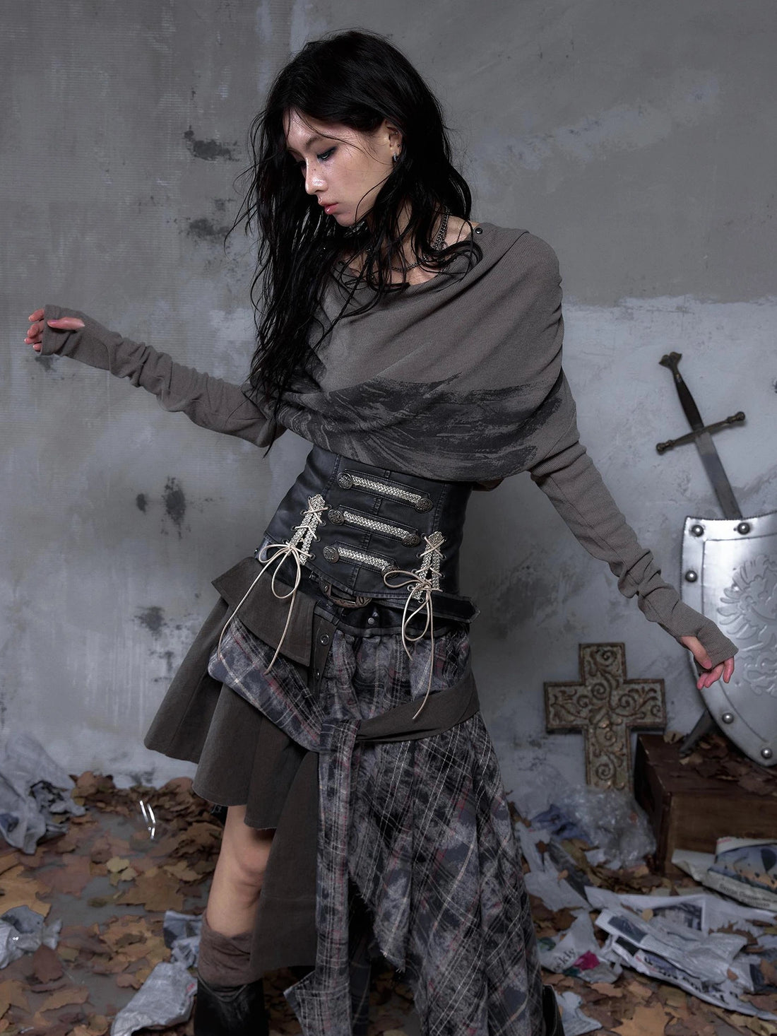 NO ROMANCE Adjustable Vintage Washed Black Gray Women Casual Waist Belt