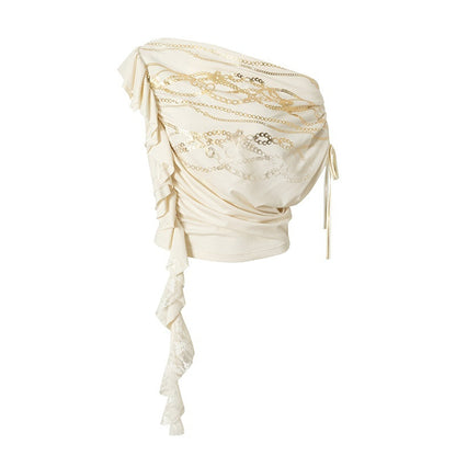 NO_ROMANCE_Apricot_Ruffle_Asymmetric_Foil_Chain_Print_Women&