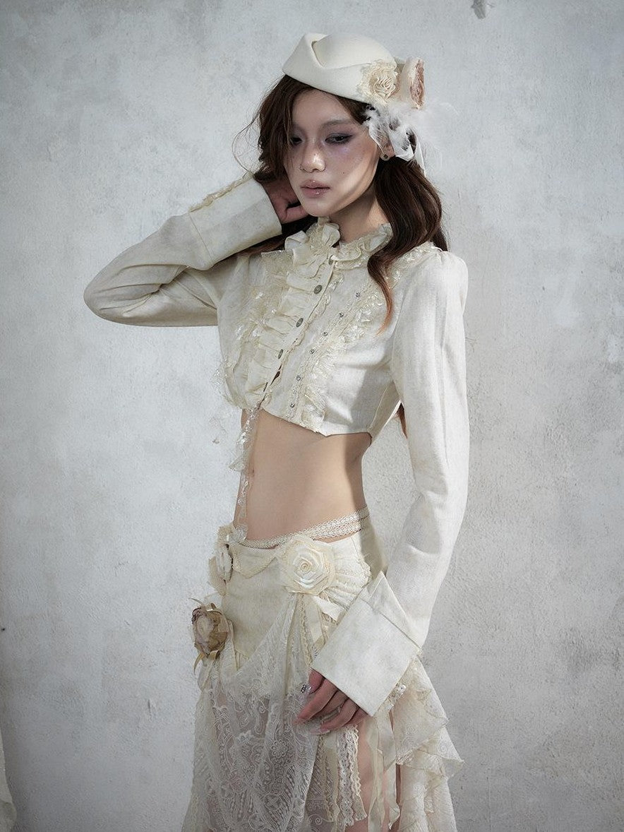NO ROMANCE Asymmetric Lace Trim Polka Dot Stripe Women&