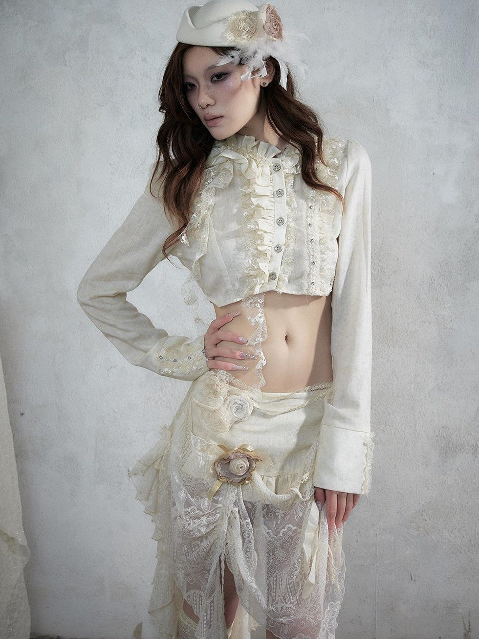 NO ROMANCE Asymmetric Lace Trim Polka Dot Stripe Women&