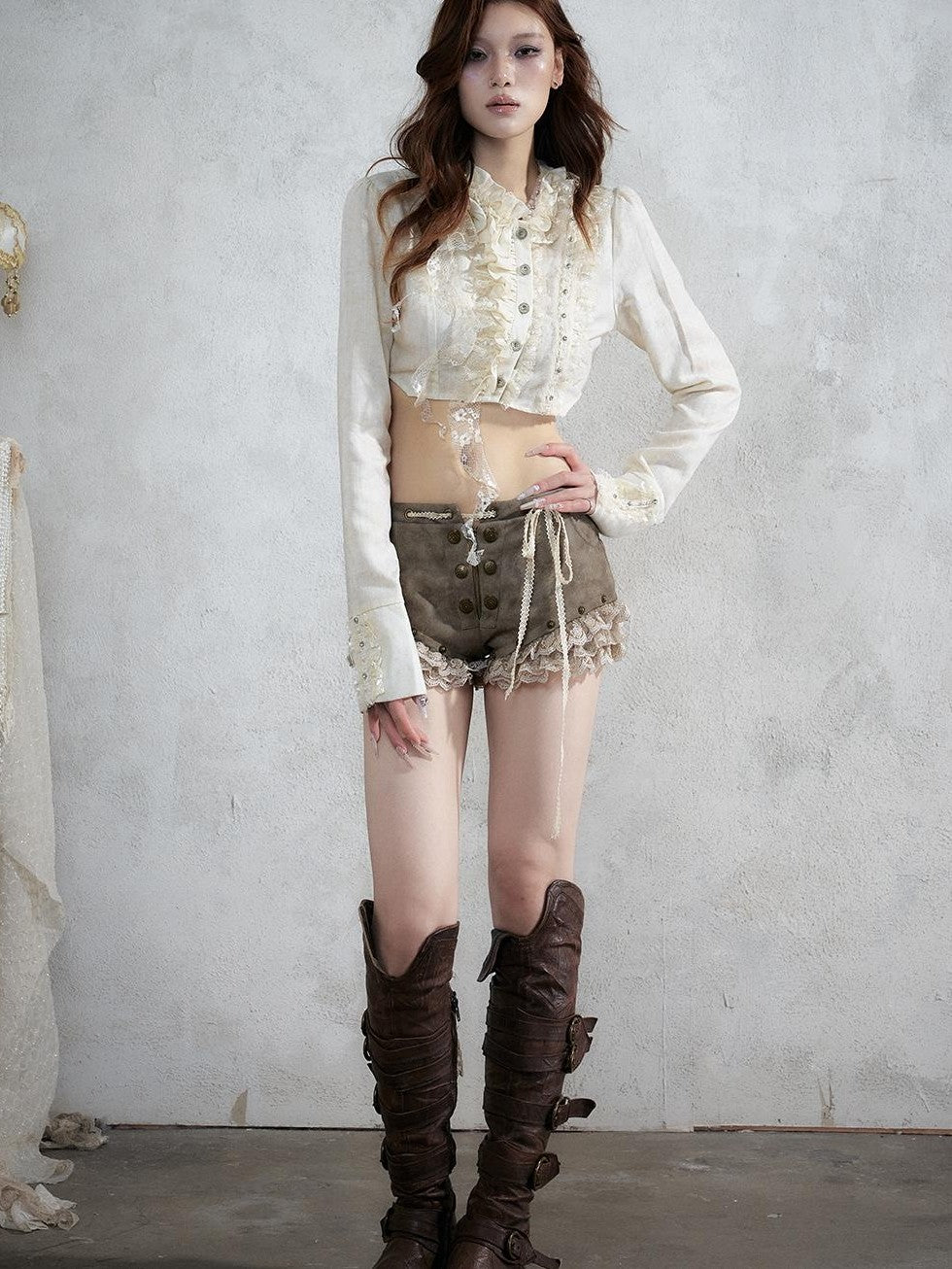 NO ROMANCE Asymmetric Lace Trim Polka Dot Stripe Women&