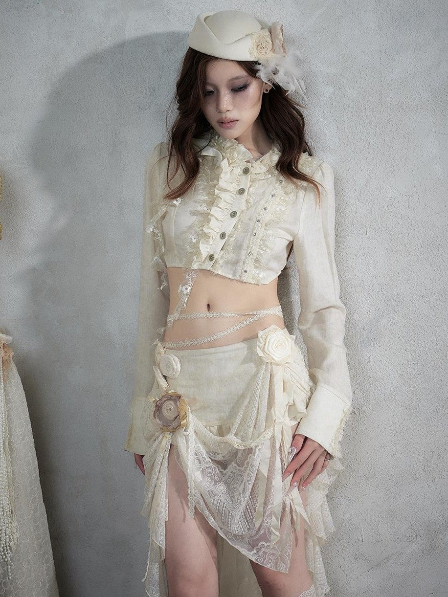 NO ROMANCE Asymmetric Lace Trim Polka Dot Stripe Women&