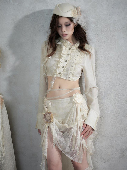NO ROMANCE Asymmetric Lace Trim Polka Dot Stripe Women&
