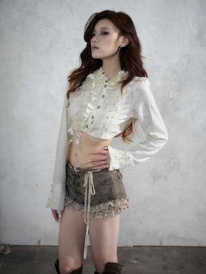 NO ROMANCE Asymmetric Lace Trim Polka Dot Stripe Women&