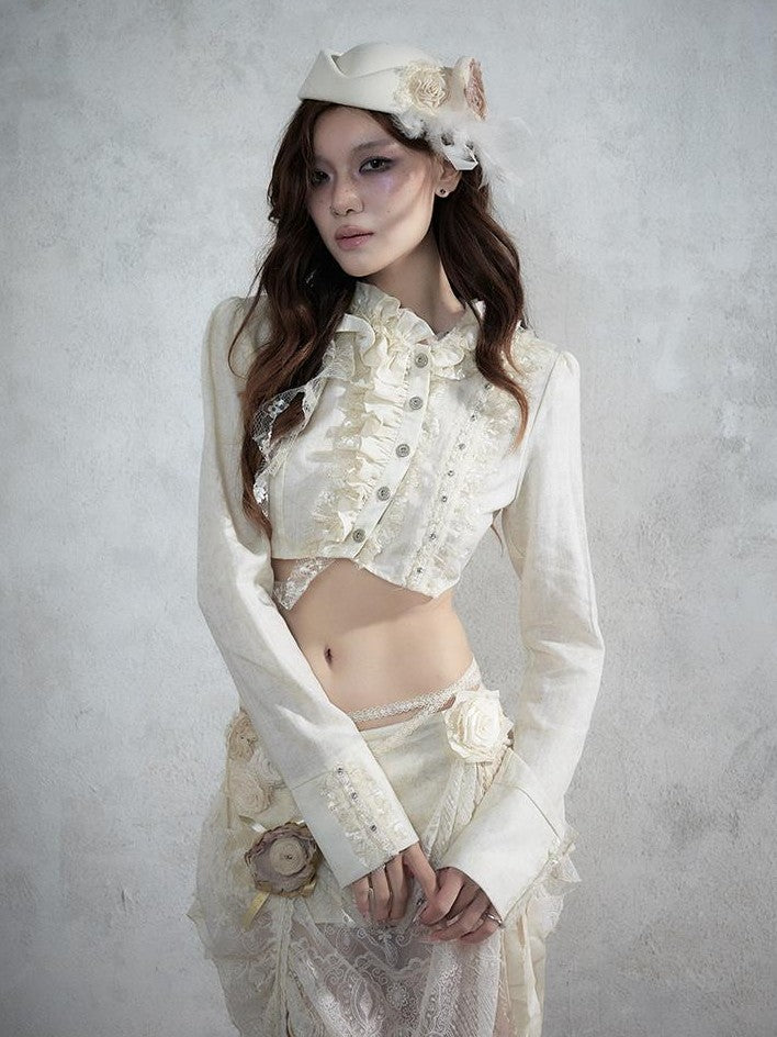 NO ROMANCE Asymmetric Lace Trim Polka Dot Stripe Women&