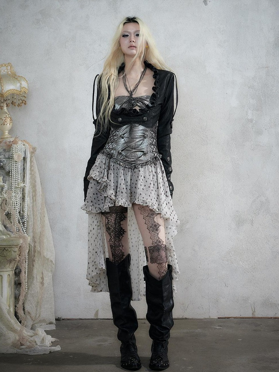 NO ROMANCE Asymmetrical Faux Two Piece Punk Victorian Knight Women&