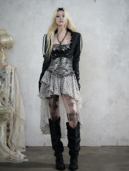 NO ROMANCE Asymmetrical Faux Two Piece Punk Victorian Knight Women&