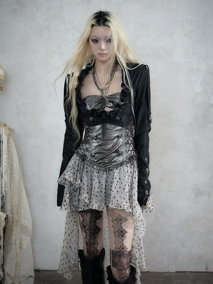NO ROMANCE Asymmetrical Faux Two Piece Punk Victorian Knight Women&