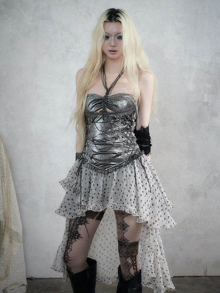 NO ROMANCE Asymmetrical Faux Two Piece Punk Victorian Knight Women&