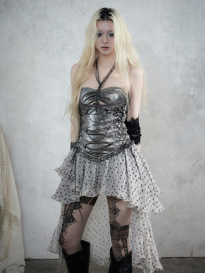 NO ROMANCE Asymmetrical Faux Two Piece Punk Victorian Knight Women&