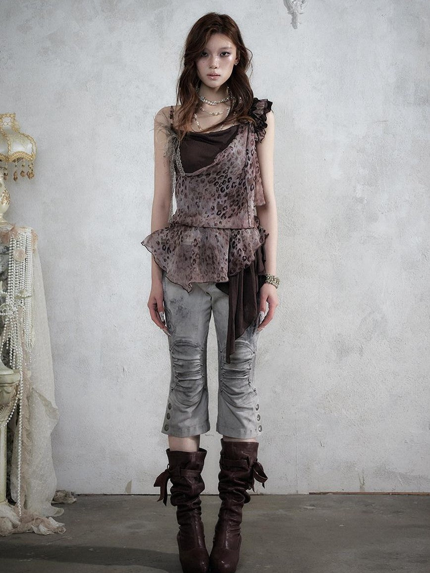 NO ROMANCE Asymmetrical Leopard Cami Faux Two Piece Women&