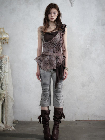 NO ROMANCE Asymmetrical Leopard Cami Faux Two Piece Women&