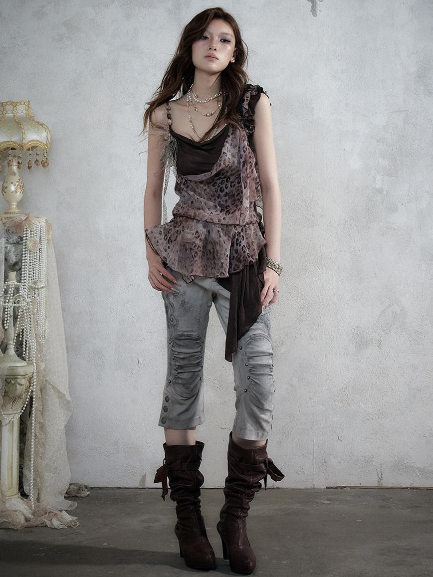 NO ROMANCE Asymmetrical Leopard Cami Faux Two Piece Women&