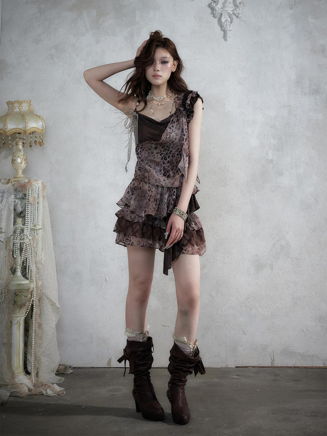 NO ROMANCE Asymmetrical Leopard Cami Faux Two Piece Women&