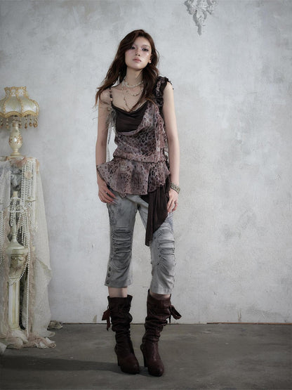 NO ROMANCE Asymmetrical Leopard Cami Faux Two Piece Women&