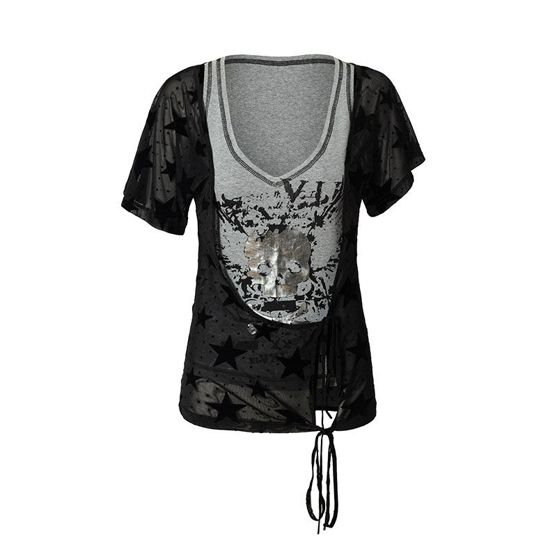 NO_ROMANCE_Asymmetrical_Sleeve_Printed_Punk_Striped_Women&