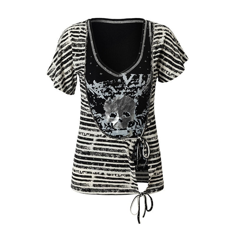 NO_ROMANCE_Asymmetrical_Sleeve_Printed_Punk_Striped_Women&