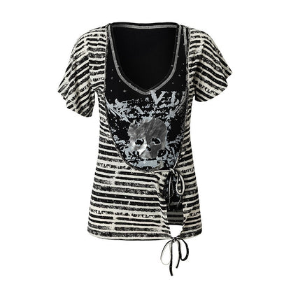 NO_ROMANCE_Asymmetrical_Sleeve_Printed_Punk_Striped_Women&