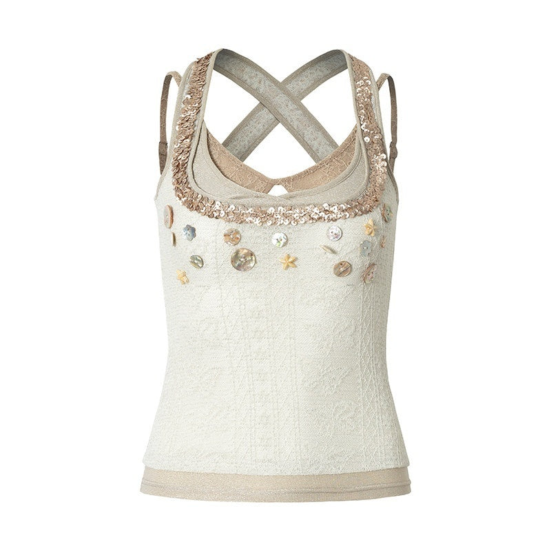 NO_ROMANCE_Ballet_Punk_Faux_Layered_Shell_Button_Slim_Fit_Lace_Knitted_Women&