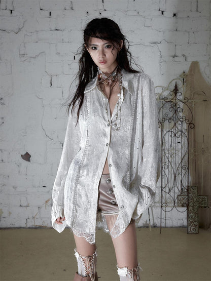 NO ROMANCE Baroque Chain Spliced Lapel Zipper Loose Women&