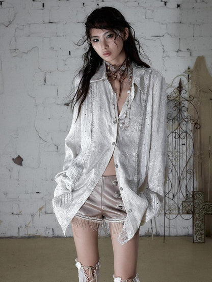 NO ROMANCE Baroque Chain Spliced Lapel Zipper Loose Women&