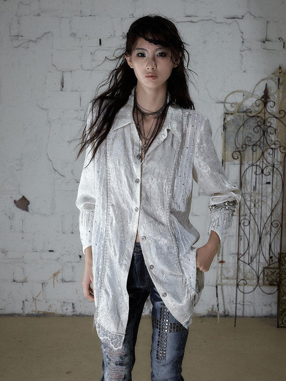 NO ROMANCE Baroque Chain Spliced Lapel Zipper Loose Women&