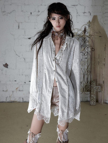 NO ROMANCE Baroque Chain Spliced Lapel Zipper Loose Women&