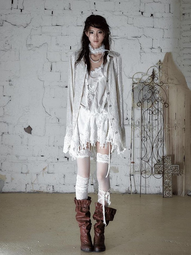 NO ROMANCE Baroque Chain Spliced Lapel Zipper Loose Women&