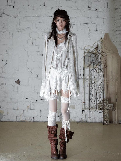 NO ROMANCE Baroque Chain Spliced Lapel Zipper Loose Women&