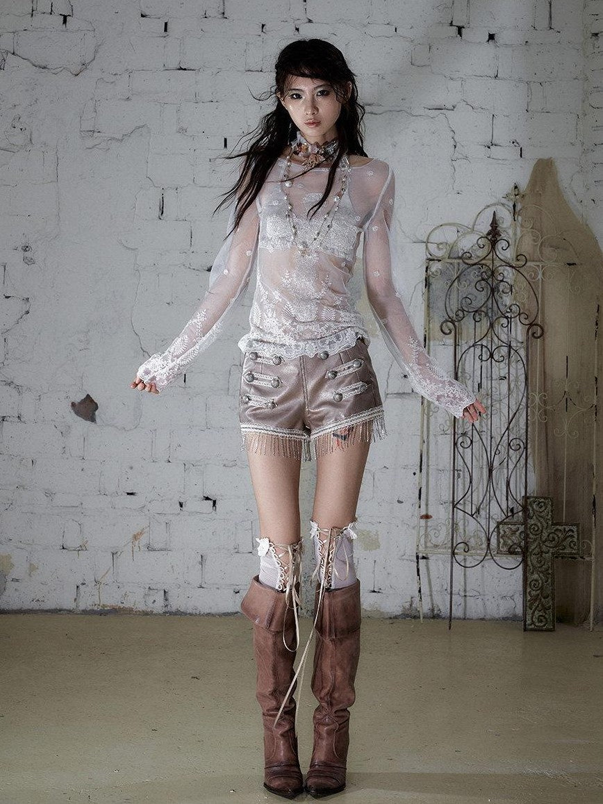 NO ROMANCE Baroque Embroidered Lace Slim Fit Women&