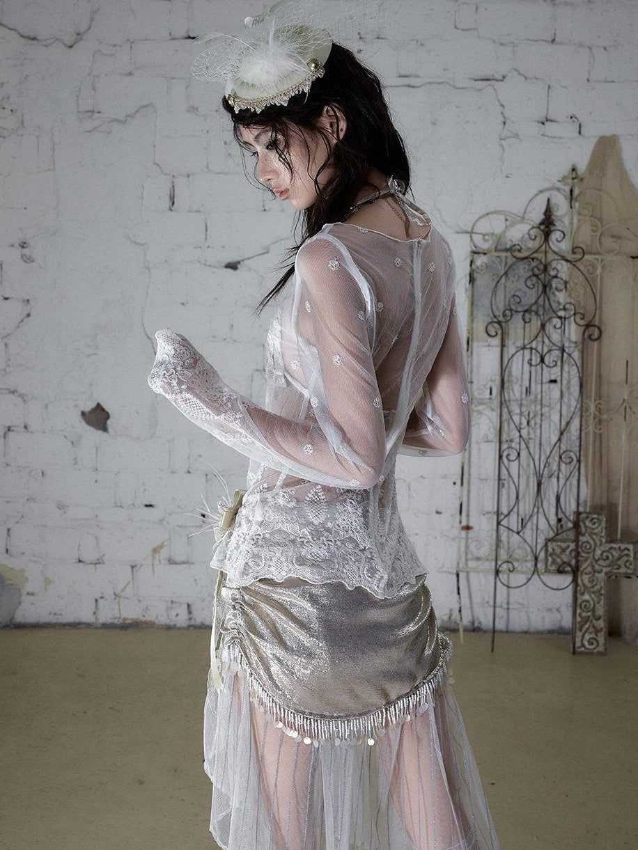 NO ROMANCE Baroque Embroidered Lace Slim Fit Women&