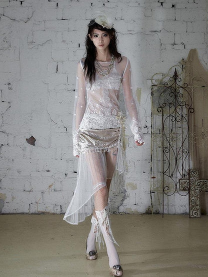NO ROMANCE Baroque Embroidered Lace Slim Fit Women&