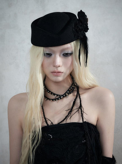 NO ROMANCE Baroque English Court Lace Equestrian Top Hat Women&