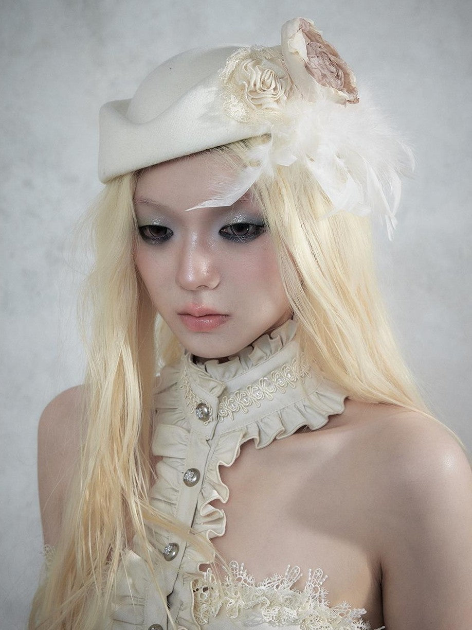 NO ROMANCE Baroque English Court Lace Equestrian Top Hat Women&