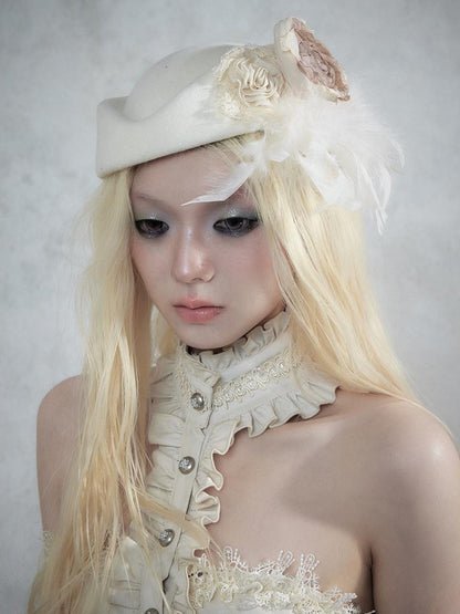 NO ROMANCE Baroque English Court Lace Equestrian Top Hat Women&