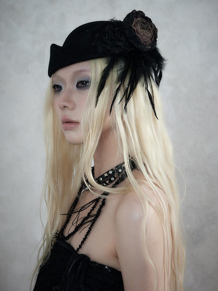 NO ROMANCE Baroque English Court Lace Equestrian Top Hat Women&