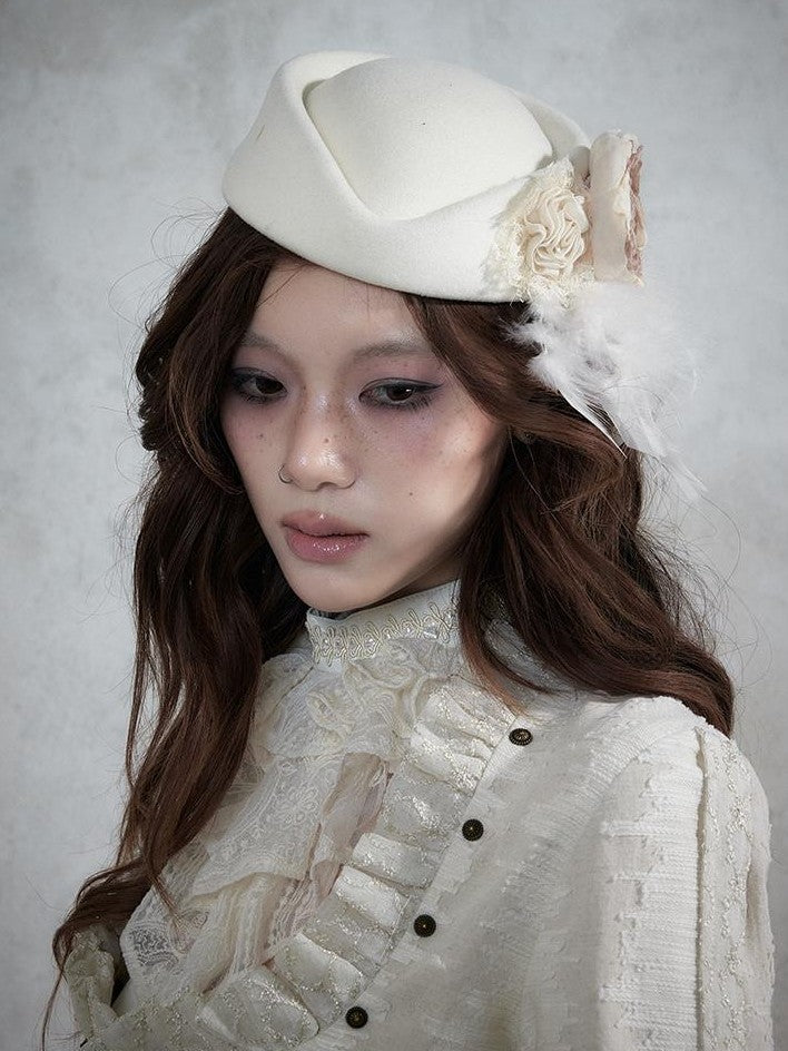 NO ROMANCE Baroque English Court Lace Equestrian Top Hat Women&